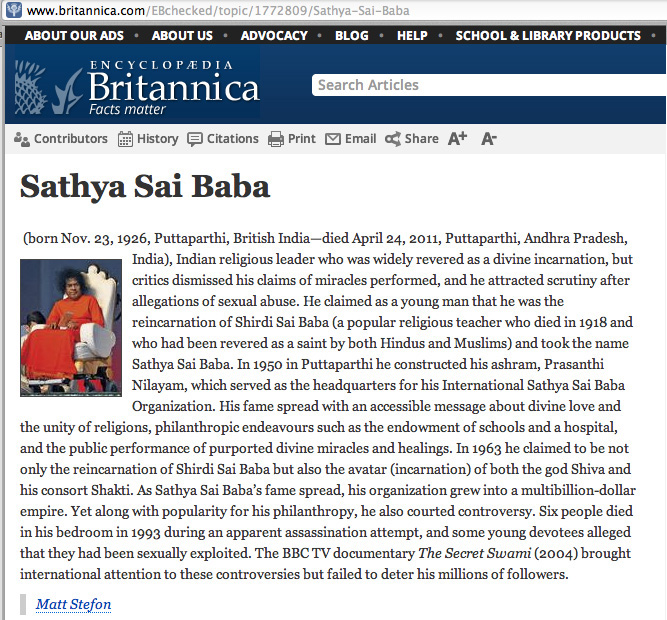 ENCYCLOPEDIA BRITANNICA -Sathya Sai Baba