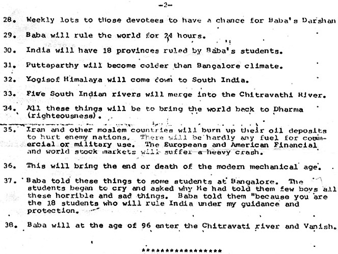 Sai Baba predictions of disaster continued