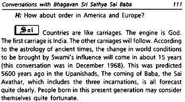 Sai Baba tells his coming was prophesied in the Upanishands - but no source exists