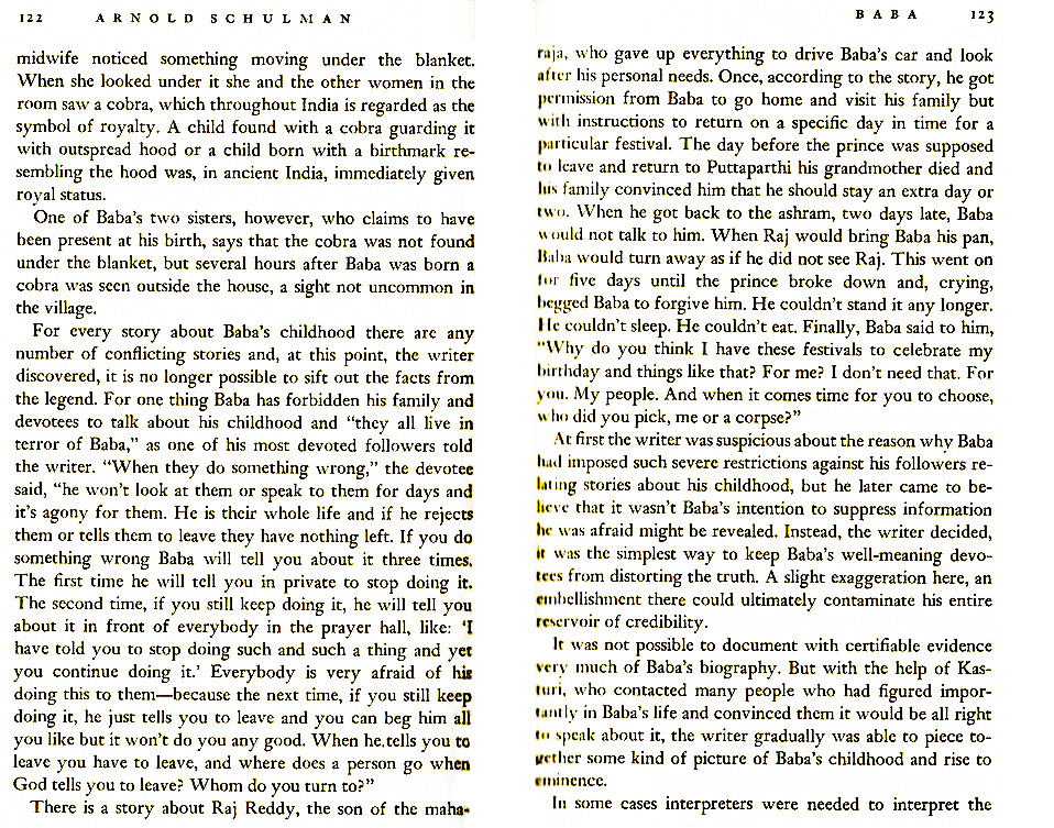 Arnold Schulman's 'Baba' Viking Press 1971 - pages 122 and 1243 scan