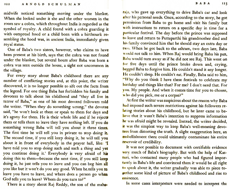 Arnold Schulman's 'Baba' Viking Press 1971 - pages 122 and 1243 scan