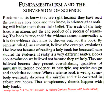 Dawkins' definition of 'fundamentalism'