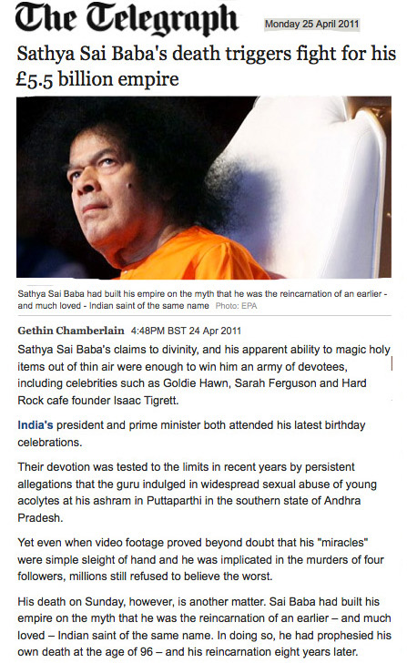 The Telegraph Sai Baba obituary